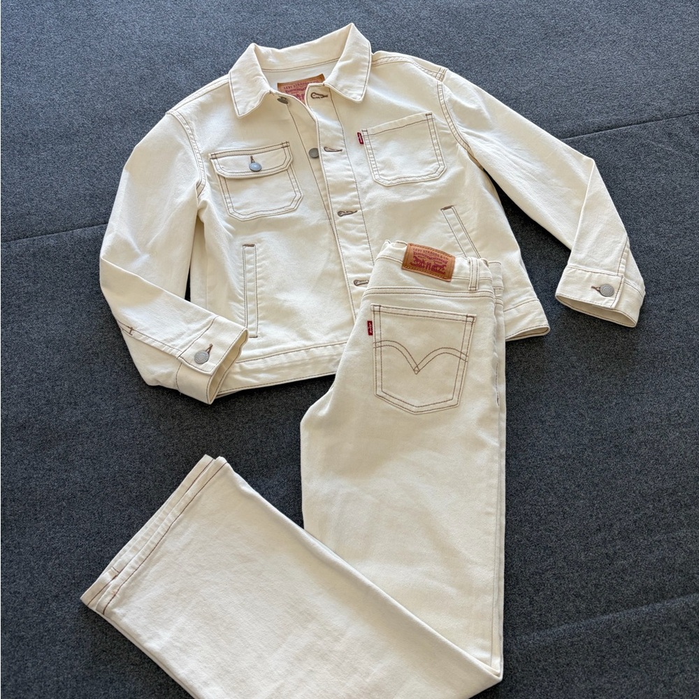 Levi's Kids Cream Denim Jacket and Pants Set